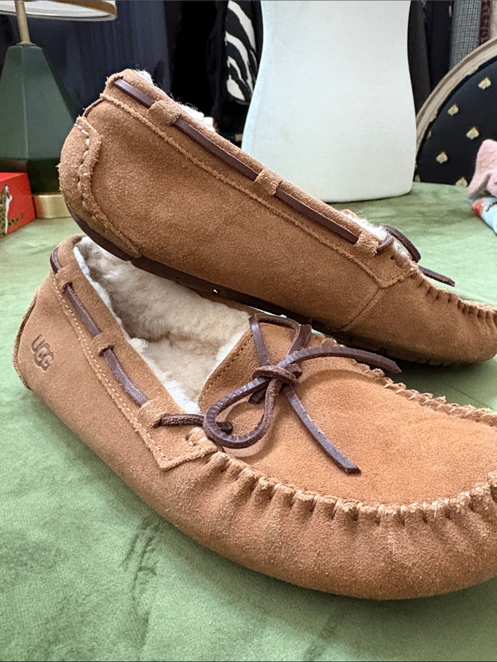 UGG Men’s Chestnut Suede Shearling-Lined Moccasin Slippers